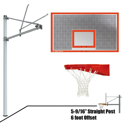 Jaypro Sports Basketball System - Straight Post (5 - 9/16 in. Pole with 6 ft. Offset) - 72 in. Perforated Steel Backboard - Playground Goal | SPA6 - PERF - UG SPA6-PERF-UG - Play and Sync