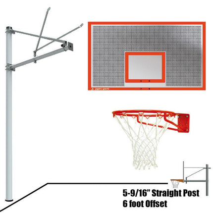 Jaypro Sports Basketball System - Straight Post (5 - 9/16 in. Pole with 6 ft. Offset) - 72 in. Perforated Steel Backboard - Super Goal | SPA6 - PERF - SG SPA6-PERF-SG - Play and Sync