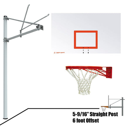 Jaypro Sports Basketball System - Straight Post (5 - 9/16 in. Pole with 6 ft. Offset) - 72 in. Steel Backboard - Double Rim | SPA6 - RS - DR SPA6-RS-DR - Play and Sync