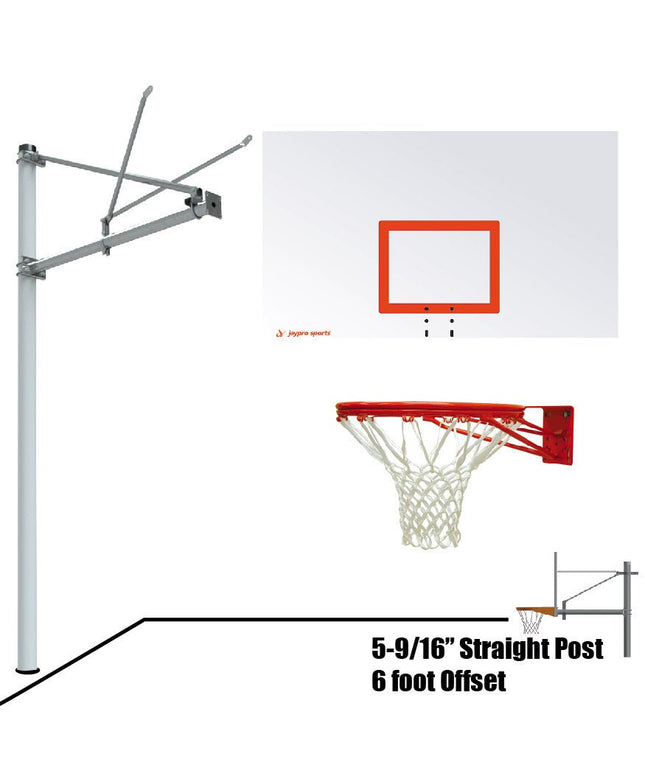 Jaypro Sports Basketball System - Straight Post (5 - 9/16 in. Pole with 6 ft. Offset) - 72 in. Steel Backboard - Double Rim | SPA6 - RS - DR SPA6-RS-DR - Play and Sync