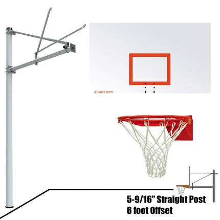 Jaypro Sports Basketball System - Straight Post (5 - 9/16 in. Pole with 6 ft. Offset) - 72 in. Steel Backboard - Flex Rim Goal | SPA6 - RS - FR SPA6-RS-FR - Play and Sync