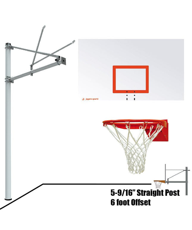 Jaypro Sports Basketball System - Straight Post (5 - 9/16 in. Pole with 6 ft. Offset) - 72 in. Steel Backboard - Flex Rim Goal | SPA6 - RS - FR SPA6-RS-FR - Play and Sync