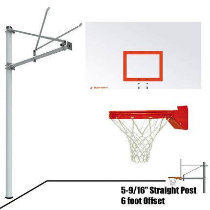 Jaypro Sports Basketball System - Straight Post (5 - 9/16 in. Pole with 6 ft. Offset) - 72 in. Steel Backboard - Playground Breakaway Goal | SPA6 - RS - UB SPA6-RS-UB - Play and Sync