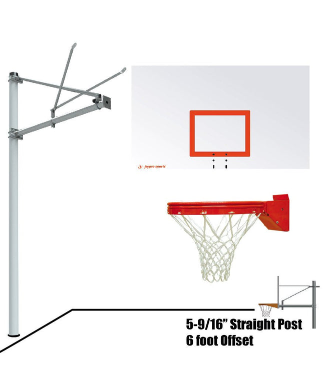 Jaypro Sports Basketball System - Straight Post (5 - 9/16 in. Pole with 6 ft. Offset) - 72 in. Steel Backboard - Playground Breakaway Goal | SPA6 - RS - UB SPA6-RS-UB - Play and Sync