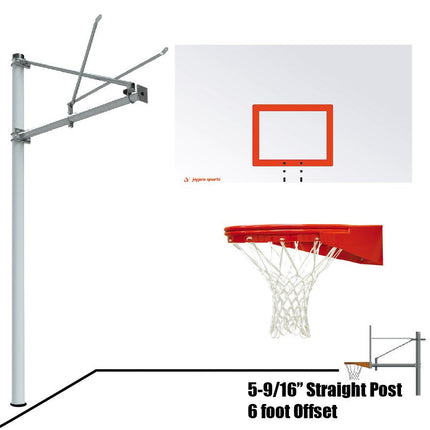 Jaypro Sports Basketball System - Straight Post (5 - 9/16 in. Pole with 6 ft. Offset) - 72 in. Steel Backboard - Playground Goal | SPA6 - RS - UG SPA6-RS-UG - Play and Sync