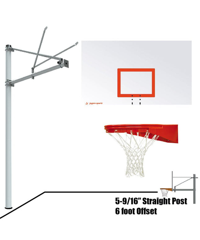 Jaypro Sports Basketball System - Straight Post (5 - 9/16 in. Pole with 6 ft. Offset) - 72 in. Steel Backboard - Playground Goal | SPA6 - RS - UG SPA6-RS-UG - Play and Sync