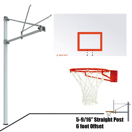 Jaypro Sports Basketball System - Straight Post (5 - 9/16 in. Pole with 6 ft. Offset) - 72 in. Steel Backboard - Super Goal | SPA6 - RS - SG SPA6-RS-SG - Play and Sync