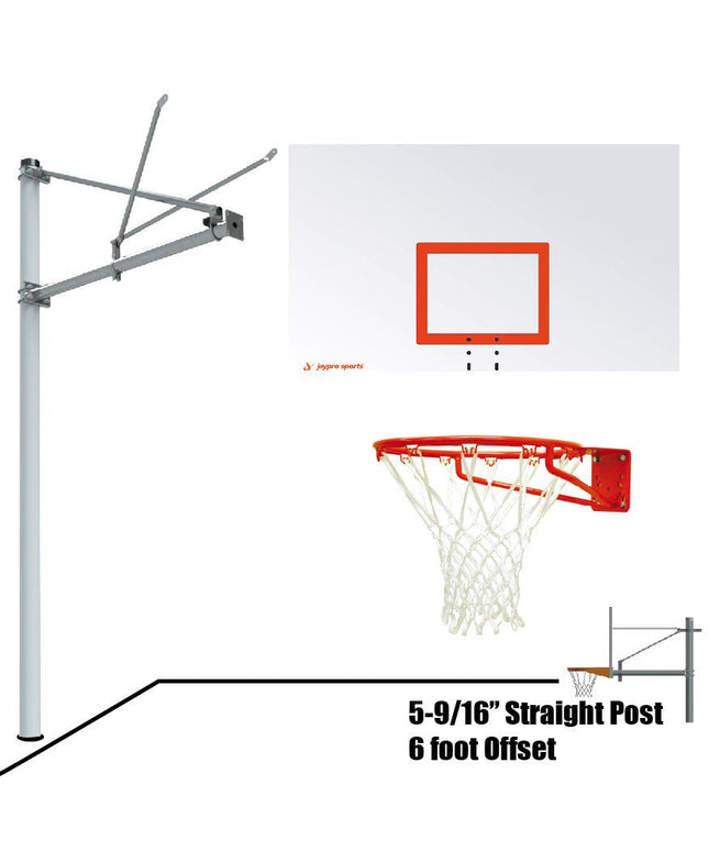 Jaypro Sports Basketball System - Straight Post (5 - 9/16 in. Pole with 6 ft. Offset) - 72 in. Steel Backboard - Super Goal | SPA6 - RS - SG SPA6-RS-SG - Play and Sync