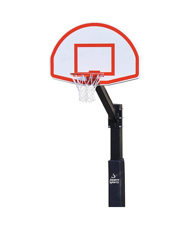 Jaypro Sports Basketball System - The Church Yard - (4 in. Sq. Pole with 40 in. "Play Safe" Area) - 54 in. Aluminum Fan Backboard, Flex Goal | 400 - FA - FG 400-FA-FG - Play and Sync