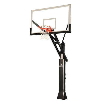 Jaypro Sports Basketball System - Titan Adjustable Series (6 in.x 6 in. Pole with 4 ft. Offset) - 72 in. Tempered Glass Backboard, Playground Goal, and Edge/Protector Padding | CV664A CV664A - Play and Sync