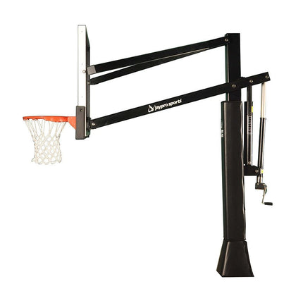 Jaypro Sports Basketball System - Titan Adjustable Series (6 in.x 8 in. Pole with 4 ft. Offset) - 72 in. Tempered Glass Backboard, Playground Goal, and Edge/Protector Padding | CV684A CV684A - Play and Sync