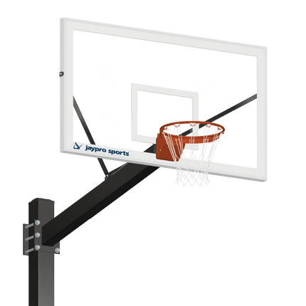 Jaypro Sports Basketball System - Titan (Powder Coated) Black (6 in. x 6 in. Pole with 4 ft. Offset) - 72 in. Glass Backboard - Flex Rim Goal (Surface Mount) | 774 - CV - FR 774-CV-FR - Play and Sync