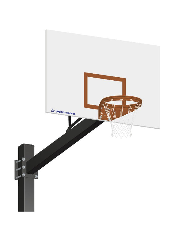 Jaypro Sports Basketball System - Titan (Powder Coated) Black (6 in. x 6 in. Pole with 6 ft. Offset) - 60 in. Steel Backboard - Breakaway Playground Goal (Surface Mount) | 772 - ST - UB 772-ST-UB - Play and Sync