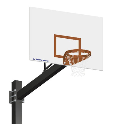 Jaypro Sports Basketball System - Titan (Powder Coated) Black (6 in. x 6 in. Pole with 6 ft. Offset) - 60 in. Steel Backboard - Playground Goal (Surface Mount) | 772 - ST - UG 772-ST-UG - Play and Sync