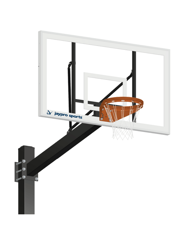 Jaypro Sports Basketball System - Titan (Powder Coated) Black (6 in. x 6 in. Pole with 6 ft. Offset) - 72 in. Acrylic Backboard - Playground Breakaway Goal (Surface Mount) | 772 - AC - UB 772-AC-UB - Play and Sync