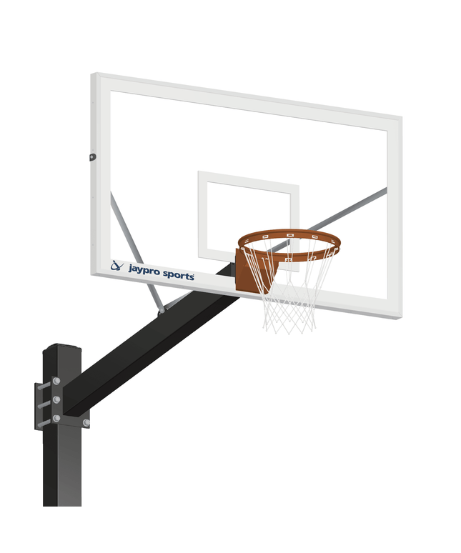 Jaypro Sports Basketball System - Titan (Powder Coated) Black (6 in. x 6 in. Pole with 6 ft. Offset) - 72 in. Glass Backboard - Breakaway Playground Goal | 770 - CV - UB 770-CV-UB - Play and Sync