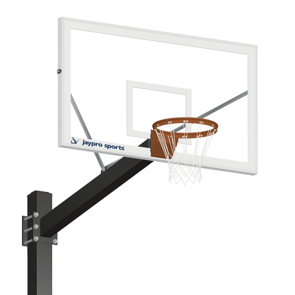 Jaypro Sports Basketball System - Titan (Powder Coated) Black (6 in. x 6 in. Pole with 6 ft. Offset) - 72 in. Glass Backboard - Breakaway Playground Goal | 770 - CV - UB 770-CV-UB - Play and Sync