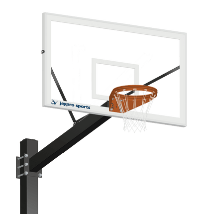Jaypro Sports Basketball System - Titan (Powder Coated) Black (6 in. x 6 in. Pole with 6 ft. Offset) - 72 in. Glass Backboard - Playground Breakaway Goal (Surface Mount) | 772 - CV - UB 772-CV-UB - Play and Sync