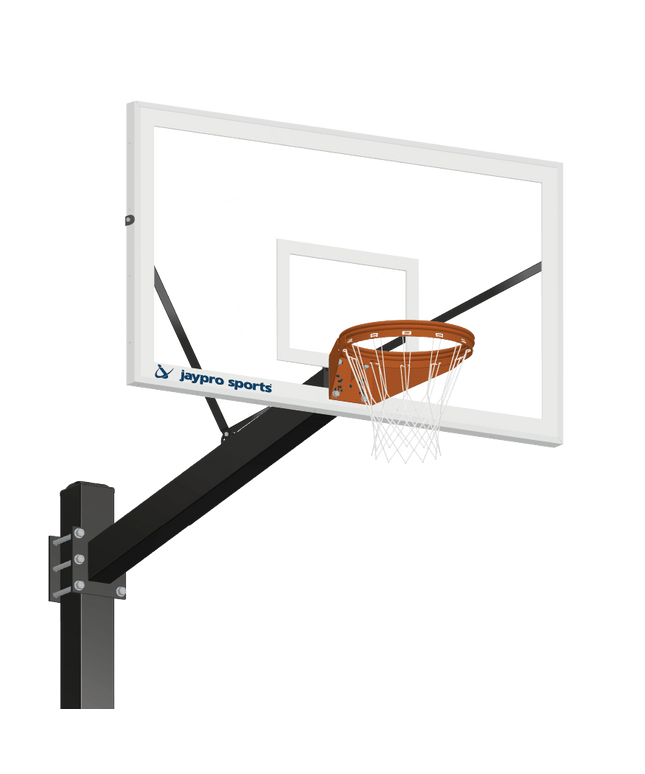 Jaypro Sports Basketball System - Titan (Powder Coated) Black (6 in. x 6 in. Pole with 6 ft. Offset) - 72 in. Glass Backboard - Playground Goal | 770 - CV - UG 770-CV-UG - Play and Sync