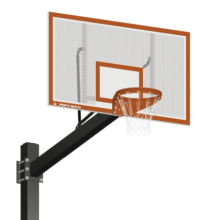 Jaypro Sports Basketball System - Titan (Powder Coated) Black (6 in. x 6 in. Pole with 6 ft. Offset) - 72 in. Perforated Steel Backboard - Playground Goal (Surface Mount) | 772 - PF - UG 772-PF-UG - Play and Sync