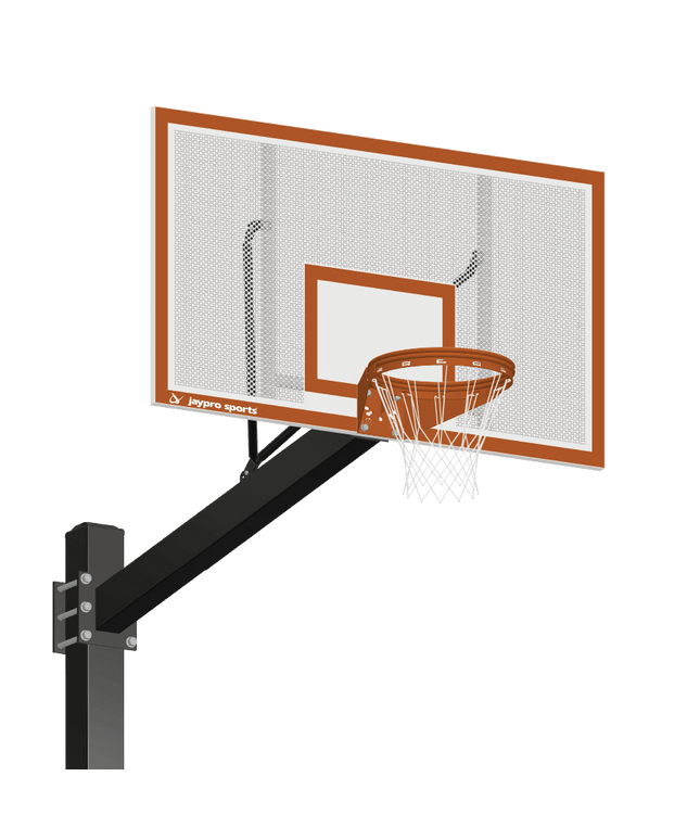 Jaypro Sports Basketball System - Titan (Powder Coated) Black (6 in. x 6 in. Pole with 6 ft. Offset) - 72 in. Perforated Steel Backboard - Playground Goal (Surface Mount) | 772 - PF - UG 772-PF-UG - Play and Sync