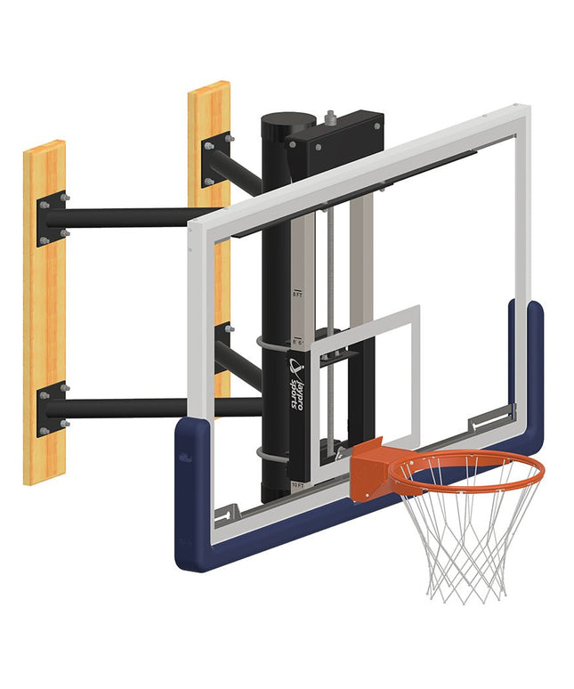 Jaypro Sports Basketball System - Wall - Mounted - Shooting Station - Adjustable Height (Indoor) - 72 in. Glass Backboard, Contender Series Breakaway Goal | WMWH WMWH - Play and Sync