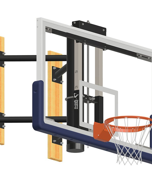 Jaypro Sports Basketball System - Wall - Mounted - Shooting Station - Adjustable Height (Indoor) - 72 in. Glass Backboard, Contender Series Breakaway Goal | WMWH WMWH - Play and Sync