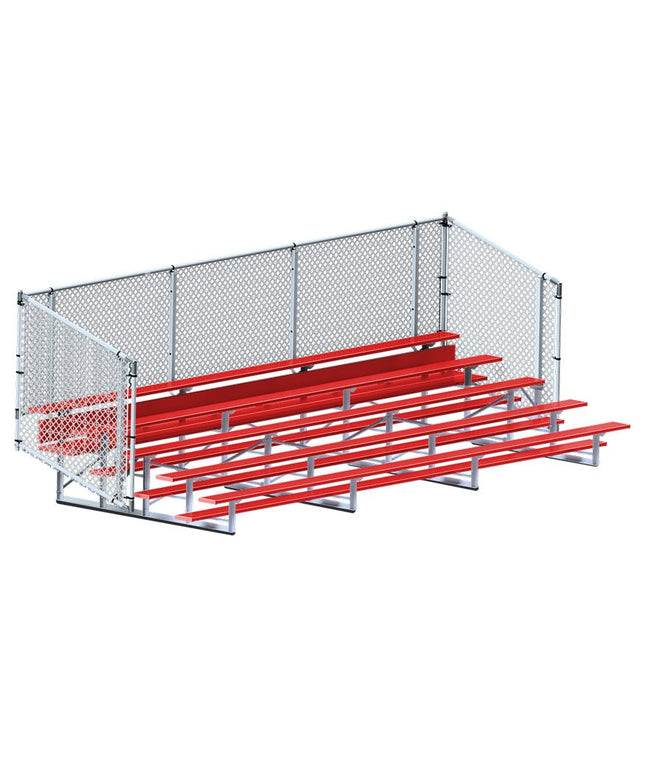 Jaypro Sports Bleacher - 21 ft. (5 Row - Single Foot Plank with Chain Link Rail) - Enclosed (Powder Coated) BLCH-521CPC - Play and Sync