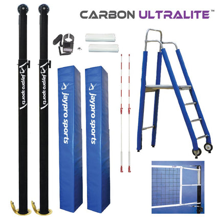 Jaypro Sports Carbon Ultralite Volleyball Deluxe Package (3 - 1/2 in. Floor Sleeve) - NFHS, NCAA, USVBA Compliant | PVB - 9PKG PVB-9PKG - Play and Sync