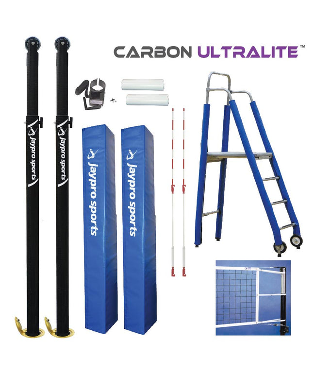 Jaypro Sports Carbon Ultralite Volleyball Deluxe Package (3 - 1/2 in. Floor Sleeve) - NFHS, NCAA, USVBA Compliant | PVB - 9PKG PVB-9PKG - Play and Sync