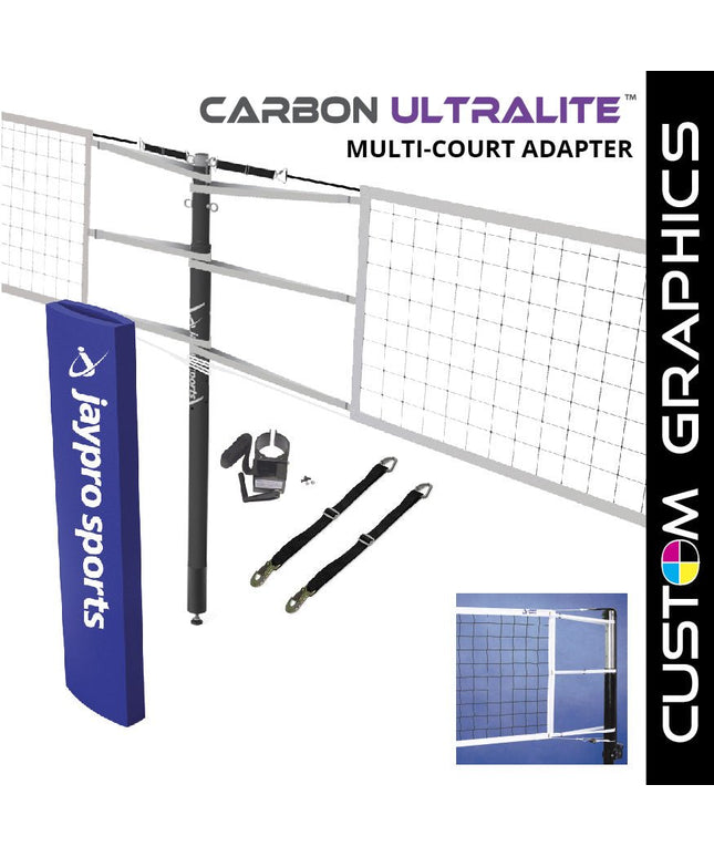 Jaypro Sports Carbon Ultralite Volleyball Net Center Upright System with Custom Graphics (3 in. Floor Sleeve) - NFHS, NCAA, USVBA Compliant | PVBC - 950DX PVBC-950DX - Play and Sync