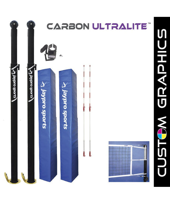 Jaypro Sports Carbon Ultralite Volleyball System with custom graphics (3 in. Floor Sleeve) - NFHS, NCAA, USVBA Compliant | PVB - 9500DX PVB-9500DX - Play and Sync