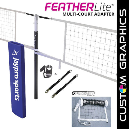 Jaypro Sports FeatherLite Volleyball Net Center Upright System with Custom Graphics (3 - 1/2 in. Floor Sleeve) - NFHS, NCAA, USVBA Compliant | PVBC - 500DX PVBC-500DX - Play and Sync