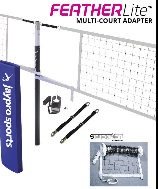 Jaypro Sports FeatherLite Volleyball Net Center Upright System with Custom Graphics (3 - 1/2 in. Floor Sleeve) - NFHS, NCAA, USVBA Compliant | PVBC - 500DX PVBC-500DX - Play and Sync