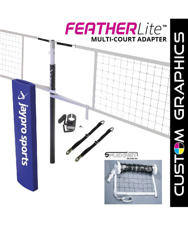 Jaypro Sports FeatherLite Volleyball Net Center Upright System with Custom Graphics (3 in. Floor Sleeve) - NFHS, NCAA, USVBA Compliant | PVBC - 450DX PVBC-450DX - Play and Sync