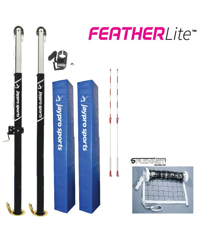 Jaypro Sports FeatherLite Volleyball System (3 - 1/2 in. Floor Sleeve) - NFHS, NCAA, USVBA Compliant | PVB - 5000 PVB-5000 - Play and Sync