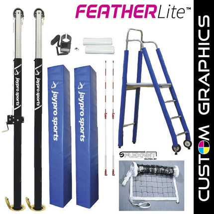 Jaypro Sports FeatherLite Volleyball System Deluxe Package with Custom Graphics (3 - 1/2 in. Floor Sleeve) - NFHS, NCAA, USVBA Compliant | PVB - 5PKGDX PVB-5PKGDX - Play and Sync