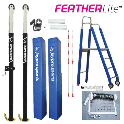 Jaypro Sports FeatherLite Volleyball System Package (3 in. Floor Sleeve) - NFHS, NCAA, USVBA Compliant | PVB - 4PKG PVB-4PKG - Play and Sync