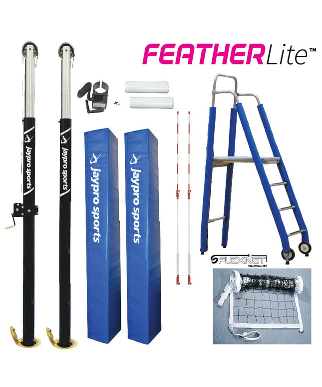 Jaypro Sports FeatherLite Volleyball System Package (3 in. Floor Sleeve) - NFHS, NCAA, USVBA Compliant | PVB - 4PKG PVB-4PKG - Play and Sync