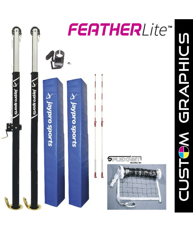 Jaypro Sports FeatherLite Volleyball System with custom graphics (3 - 1/2 in. Floor Sleeve) - NFHS, NCAA, USVBA Compliant | PVB - 5000DX PVB-5000DX - Play and Sync