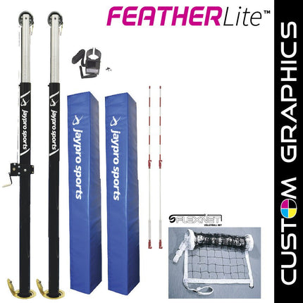 Jaypro Sports FeatherLite Volleyball System with custom graphics (3 in. Floor Sleeve) - NFHS, NCAA, USVBA Compliant | PVB - 4500DX PVB-4500DX - Play and Sync
