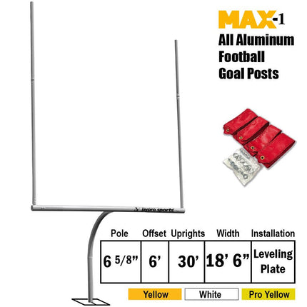 Jaypro Sports Football Goal Posts - 6 - 5/8 in. Pole | 6 ft. Offset | 30 ft. Uprights | 18 ft. - 6 in. Wide [C] | Leveling Plate - Max - 1 | FBGP - 430C FBGP-430C - Play and Sync