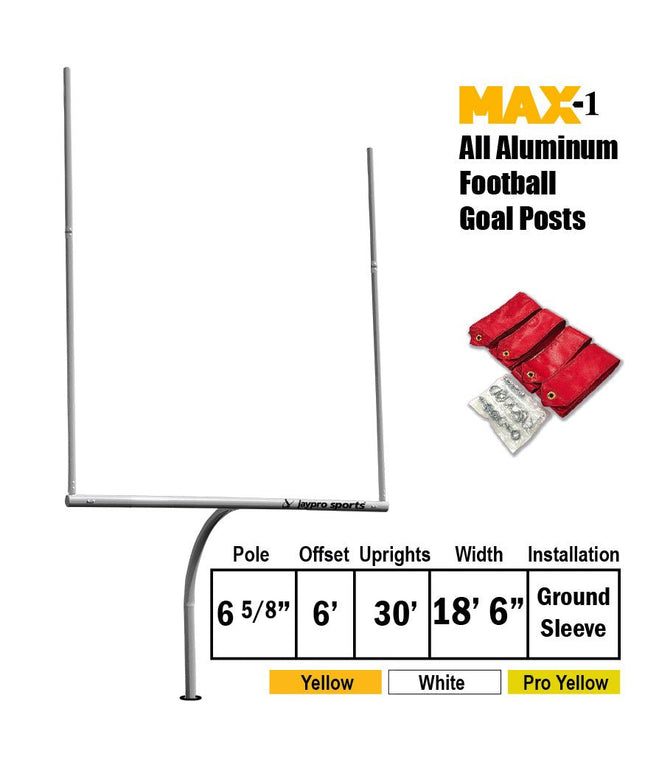 Jaypro Sports Football Goal Posts - 6 - 5/8 in. Pole | 6 ft. Offset | 30 ft. Uprights | 18 ft. - 6 in. Wide [C] | Semi - Perm - Max - 1 | FBGP - 530C FBGP-530C - Play and Sync