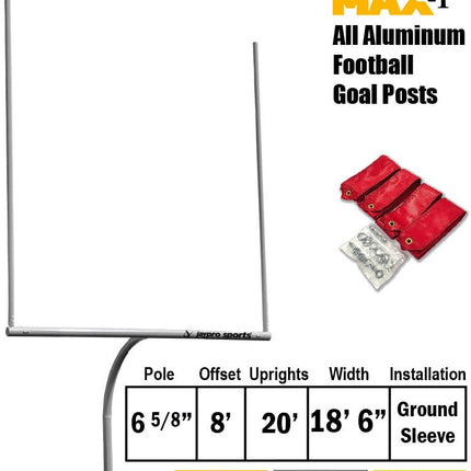 Jaypro Sports Football Goal Posts - 6 - 5/8 in. Pole | 8 ft. Offset | 20 ft. Uprights | 18 ft. - 6 in. Wide [C] | Semi - Perm - Max - 1 | FBGP - 820C FBGP-820C - Play and Sync