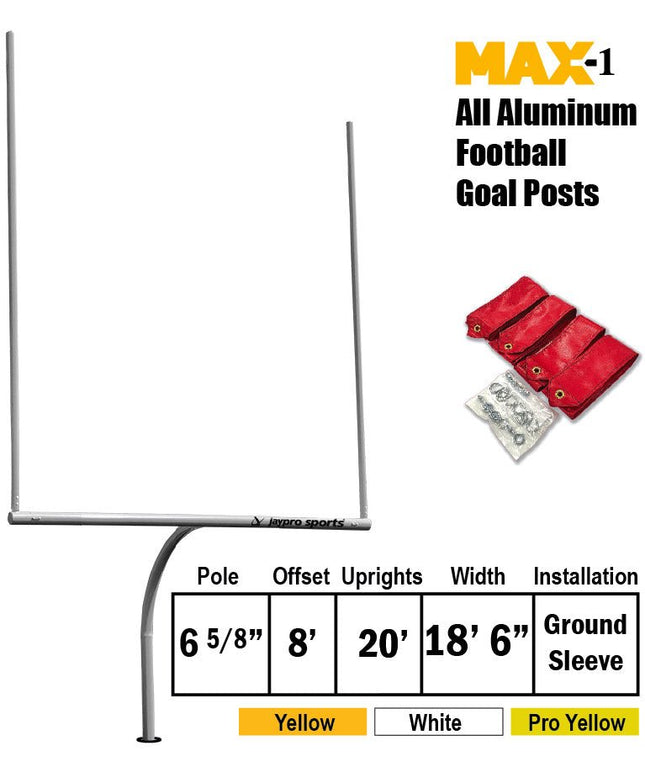 Jaypro Sports Football Goal Posts - 6 - 5/8 in. Pole | 8 ft. Offset | 20 ft. Uprights | 18 ft. - 6 in. Wide [C] | Semi - Perm - Max - 1 | FBGP - 820C FBGP-820C - Play and Sync