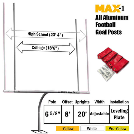 Jaypro Sports Football Goal Posts - 6 - 5/8 in. Pole | 8 ft. Offset | 20 ft. Uprights | Expandable Crossbar | Leveling Plate - Max - 1 | FBGP - 920AX FBGP-920AX - Play and Sync