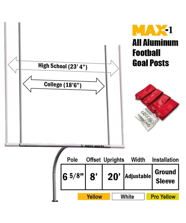 Jaypro Sports Football Goal Posts - 6 - 5/8 in. Pole | 8 ft. Offset | 20 ft. Uprights | Expandable Crossbar | Semi - Perm - Max - 1 | FBGP - 820AX FBGP-820AX - Play and Sync