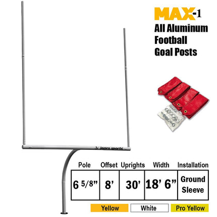 Jaypro Sports Football Goal Posts - 6 - 5/8 in. Pole | 8 ft. Offset | 30 ft. Uprights | 18 ft. - 6 in. Wide [C] | Semi - Perm - Max - 1 | FBGP - 830C FBGP-830C - Play and Sync