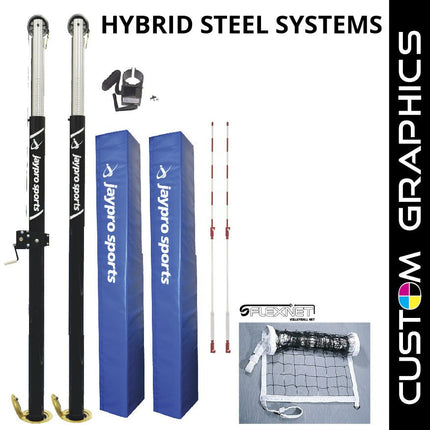 Jaypro Sports Hybrid Steel Net System with Custom Graphics (3 - 1/2 in. Floor Sleeve) | PVB - 1500DX PVB-1500DX - Play and Sync