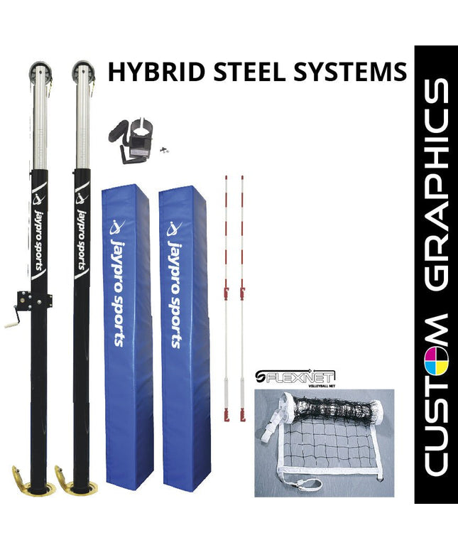 Jaypro Sports Hybrid Steel Net System with Custom Graphics (3 - 1/2 in. Floor Sleeve) | PVB - 1500DX PVB-1500DX - Play and Sync